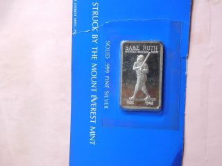Babe Ruth Baseball Great Yankees Mt.  Everest 1973 Vintage 999 Silver Bar photo