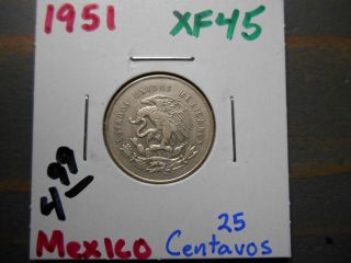 1951 25 Centavos Mexico /.  300 Silver -.  0321 Asw photo