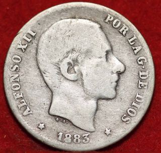 1883 Spain 20 Centesimos Silver Foreign Coin S/h photo