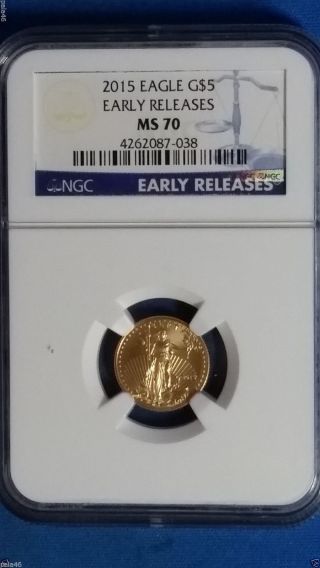 2015 1/10 Oz American Gold Eagle Coin Ngc Ms 70 Er Early Release Ira Eligible photo