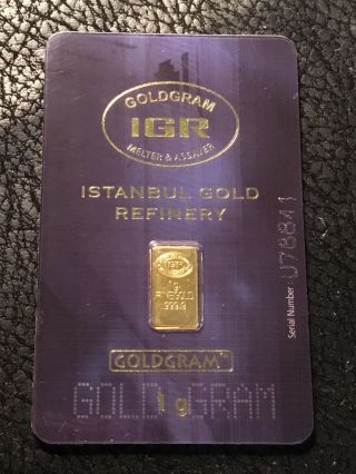Istanbul Gold Refinery (igr) 1 Gram Gold Bar 999.  9 Fine Gold Inv 3822 photo