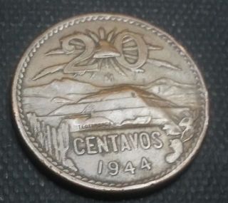 Mexico1944 20 Centavos Circulated Volcanos Ixtaccihuatl And Popocatepet photo