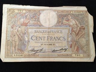 Banque De France Cent Francs $100 Banknote 1936 photo