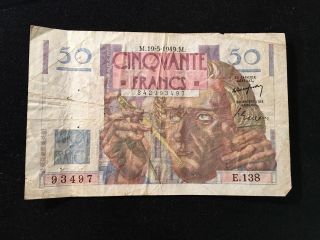 Banque De France Cinqvante Francs $50 1949 photo