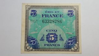 France Wwii Allied Currency 5 Francs 1944 Km 115a 20 photo
