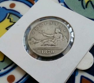 Spain 2 Pesetas,  1870,  Silver Coin photo