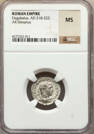 Roman Empire Denarius Elagabalus Rome Ngc Ms photo