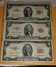 1953a 1953b & 1953c One Each Of Series $2 Red Seal Note Us Note Two Dollar Bill Small Size Notes photo 1