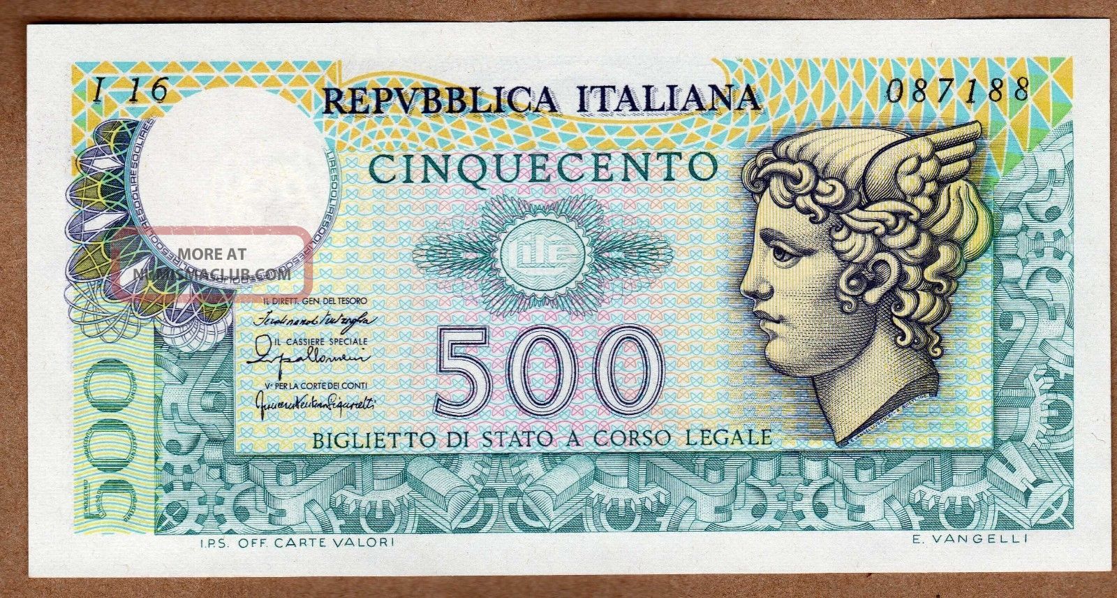 Italy - Banca D`italia - 500 Lire - 20.  12.  1976 - P95 - About Uncirculated Europe photo