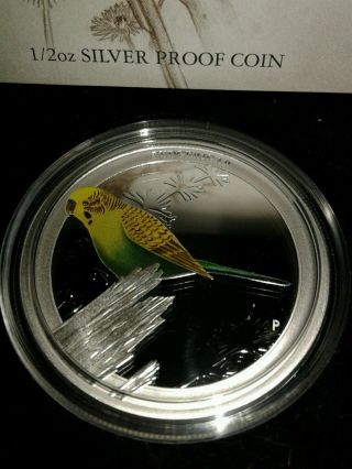 2013 1/2 Oz Proof Silver Coin Birds Of Australia Budgerigar 50 Cents Ogp photo