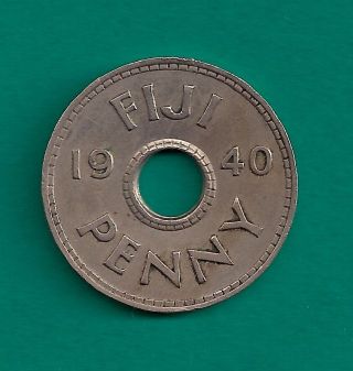 Fiji British Administration 1 Penny 1940 Ww2 Era George Vi Coin photo