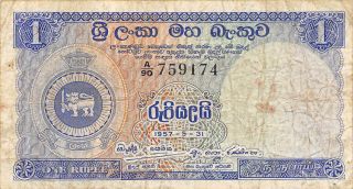 Ceylon 1 Rupee 31.  5.  1957 P 56b Prefix A/90 Circulated Banknote,  Ns 1 photo