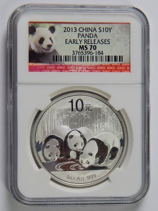 2013 China Silver S10y Panda 1 Oz Early Releases Ngc Ms70 photo