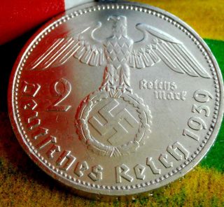 Xxx - Rare 1939 - D Nazi German Swastika Silver 2 Reichsmark Coin Real 3rd - Reich Ww2 photo
