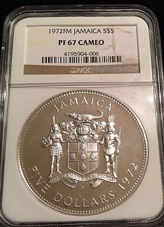 Jamaica 1972 $5 Dollar Silver Proof Ngc Certified Pf 67 Massive 41.  48 Grams photo