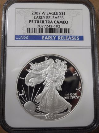 2007 W Silver American Eagle Rare,  Ngc Certified Pf70 Ucam,  Early Release Sd194 photo