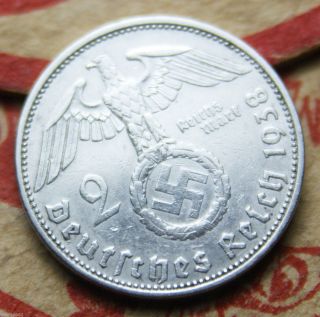Third Reich Silver Coin 2 Reichsmark 1938 A Km 93.  1607 Ounces Pure Silver photo