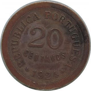Portugal 20 Centavos 1924 Km 574 Bronze A49 photo
