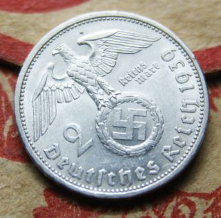Third Reich Silver Coin 2 Reichsmark 1939 A Km 93.  1607 Ounces Pure Silver photo