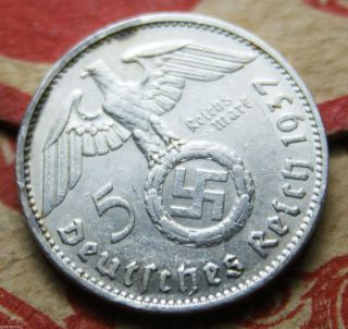 Third Reich Silver Coin 2 Reichsmark 1937 F Km 93.  1607 Ounces Pure Silver photo