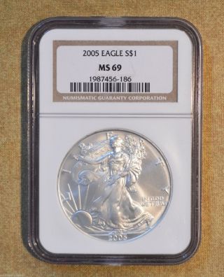 2005 1oz Silver Eagle Dollar - Ngc Slabbed Ms69 photo