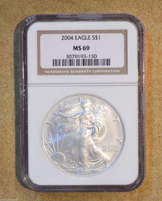 2004 1oz Silver Eagle Dollar - Ngc Slabbed Ms69 photo