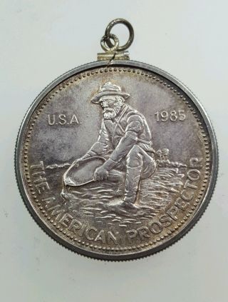 1985 Engelhard One Troy Ounce Fine Silver The American Prospector In Pendant Bez photo