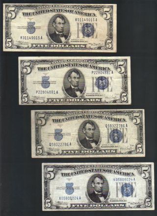 $5 1934 Five Dollar Bill Blue Seal Silver Certificate Note Old Vintage Currency photo