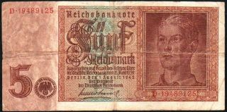 German Nazi 5 Reichsmark 1942 - Series: 19489125 - 