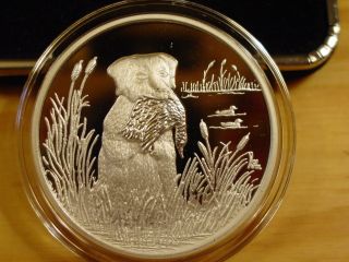 Alaska Bird Dog.  999 Fine Silver Proof Medallion 1 Troy Oz photo