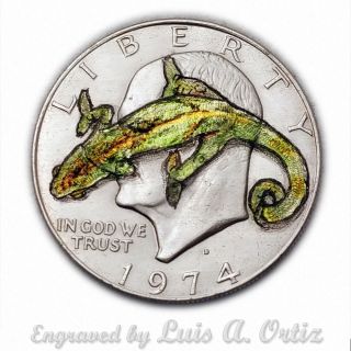 Chameleon S833 Ike Hobo Nickel Engraved & Colored By Luis A Ortiz photo