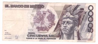 Mexico 50000 Pesos Cuauhtemoc 1989 P - 93b Vf Serie Fd photo