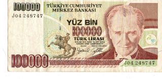 Turkey 1970 100,  000 Lira Currency photo