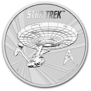 U.  S.  S.  Enterprise Star Trek 2016 1 Oz Silver Coin In Capsule Perth photo