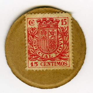 /☆ Spain ☆ Civil War Encased Postage Stamp • Republica 15c• Timbre Monnaie ☆c655 photo