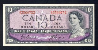 1954 Canada Ten Dollar Note Beattie/coyne In E/f 45 Cond Zd2560752 photo