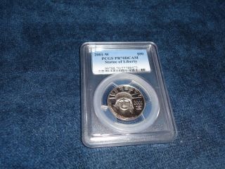 2001 - W Us $50 Statue Of Liberty Platinum Eagle Proof Coin Pcgs Pr70dcam Bullion photo