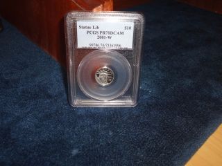 2001 - W Us $10 Statue Of Liberty Platinum Eagle Proof Coin Pcgs Pr70dcam Bullion photo