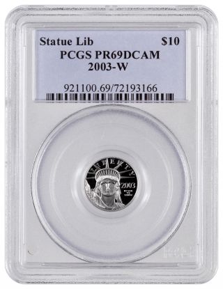 2003 - W $10 1/10 Oz.  Proof American Platinum Eagle Pcgs Pr69 Dcam Sku42658 photo