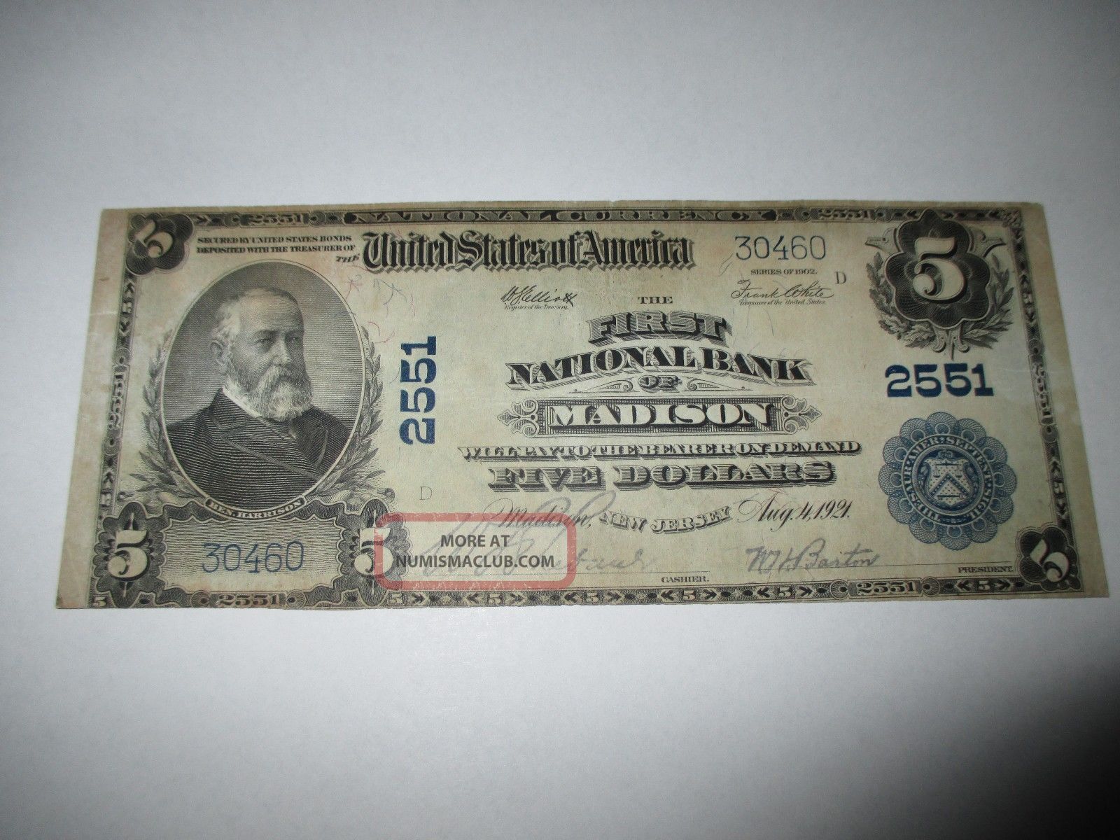 $5 1902 Madison Jersey Nj National Currency Bank Note Bill Ch 2551 Vf, Paper Money: US photo