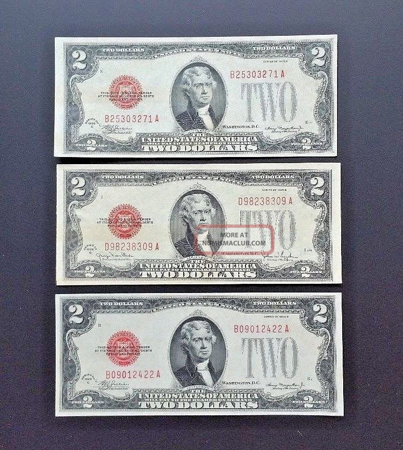 3 - 1928 $2 Red Seal Us Legal Tender C And G - Unc Small Size Notes photo