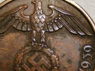 1939 Copper Wwii Nazi Hitler Germany 3rd Reich Berlin 2 Reichspfennig War Coin photo