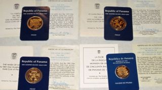4 Panama Gold Proofs (1979 - 1983) 50 & 3x100 Balboas photo