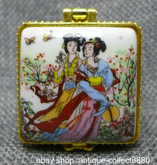 44mm Chinese Colour Porcelain 2 Woman Jewelry Pearls Casket Ring Box Y photo