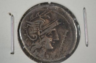 Atillus Saranus Roman 155 - 120 Bc Ar Denarius Silver Coin Helmeted Head Of Roma photo