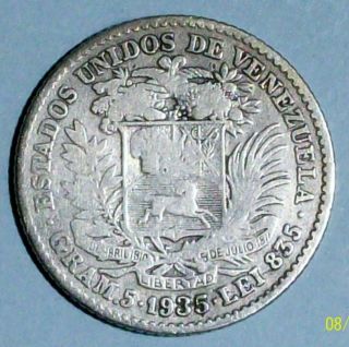 Venezuela Bolivar 1935 Fine Plus 0.  8350 Silver Coin photo
