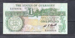 Guernsey 1991 Banknote 1pound Vf photo