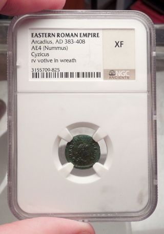 Arcadius 383ad Ngc Certified Xf Ancient Roman Coin Vot V In Wreath I57435 photo
