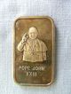 Christmas 1973 Pope John Xxlll 24k Gold On 1 Oz.  999 Fine Silver Bar Orig Box Silver photo 2