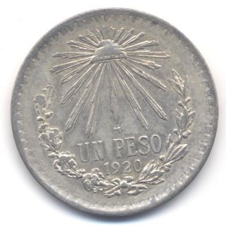 1920 Mexico 1 Peso,  Silver Coin Km 445 photo